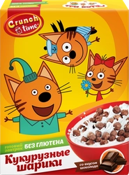 Готовый завтрак CRUNCH TIME Три кота, шарики с шоколадным вкусом, 170г