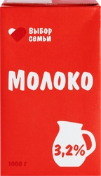 Молоко ультрапастеризованное ВЫБОР СЕМЬИ 3,2%, без змж, 1000г