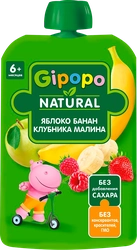 Пюре фруктово-ягодное GIPOPO Яблоко, банан, малина и клубника, с 6 месяцев, 90г