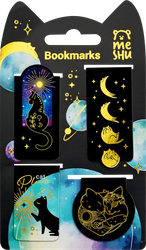 Закладки магнитные для книг MESHU Moon cat, софт-тач, фольга, 4шт