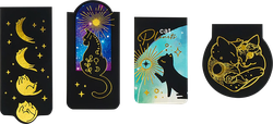 Закладки магнитные для книг MESHU Moon cat, софт-тач, фольга, 4шт