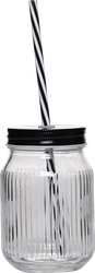 Изображение товара Банка HOMECLUB Stripes с ручкой и трубочкой, стекло, 500мл, Арт. SWDH