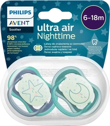 Пустышка PHILIPS AVENT Ultra air ночная светящаяся, звезда/месяц, с 6 месяцев, Арт. SCF376/13, 2шт