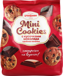 Изображение товара Печенье сдобное БРЯНКОНФИ Mini Cookies с кусочками шоколада, 200г