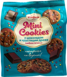 Печенье сдобное БРЯНКОНФИ Mini Cookies с шоколадом и хрустящим драже, 200г