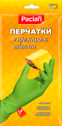 Изображение товара Перчатки резиновые PACLAN хлопковое напыление, аромат ананаса, размер S, зеленые, Арт. 407030