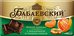 Изображение товара Шоколад темный БАБАЕВСКИЙ с мандарином и грецким орехом, 75г