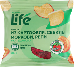 Чипсы овощные ЛЕНТА LIFE Хрустящие, картофель, свекла, морковь и репа, 25г