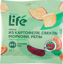 Чипсы овощные ЛЕНТА LIFE Хрустящие, картофель, свекла, морковь и репа, 25г