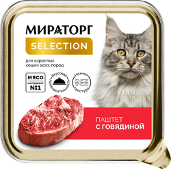 Изображение товара Корм консервированный для взрослых кошек МИРАТОРГ Selection Паштет с говядиной, 100г