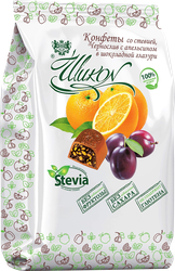 Изображение товара Конфеты ШИКОН Чернослив с апельсином в шоколадной глазури, без сахара, 150г