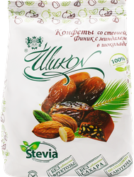 Изображение товара Конфеты ШИКОН Финик с миндалем в шоколаде, без сахара, 150г