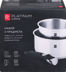 Набор PLATINUM CHOICE 3 предмета: ковши 1.5л/3л + съемная ручка, нержавеющая сталь, Арт. SP-L1