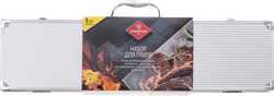 Набор для гриля FORESTER Pro 9 предметов, нож, лопатка, щипцы и 6 шампуров, в подарочном алюминиевом кейсе, Арт. BBQ-13Pro