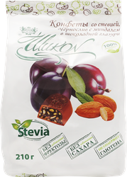 Изображение товара Конфеты ШИКОН Чернослив с миндалем в шоколадной глазури, без сахара, 150г