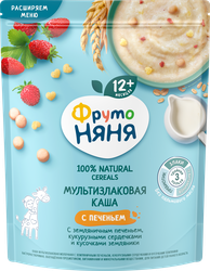 Изображение товара Каша мультизлаковая ФРУТОНЯНЯ молочная, с земляничным печеньем, кукурузными сердечками и кусочками земляники, с 12 месяцев, 200г