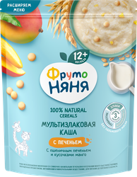 Изображение товара Каша мультизлаковая ФРУТОНЯНЯ молочная, со сливочно-ванильным печеньем и кусочками манго, с 12 месяцев, 200г