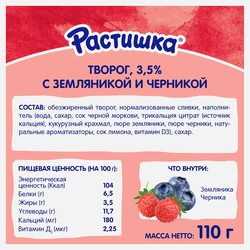 Творог для детей РАСТИШКА Земляника, черника 3,5% обогащенный, без змж, 110г