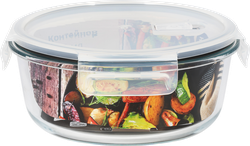 Изображение товара Контейнер HOMECLUB круглый, боросиликатное стекло, пластмасса, силикон, 1.3л, Арт. 1300YQK