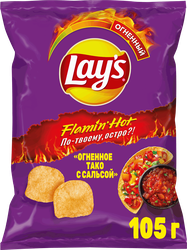 Чипсы картофельные LAY'S со вкусом огненное Тако с Сальсой, 105г