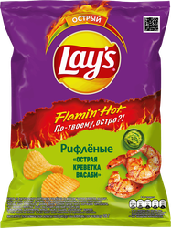 Чипсы картофельные LAY'S Рифленые со вкусом острая креветка с васаби, 105г