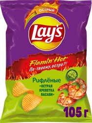 Чипсы картофельные LAY'S Рифленые со вкусом острая креветка с васаби, 105г