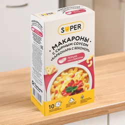 Макароны SUPER с сырным соусом Карбонара с беконом, 143г