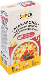 Макароны SUPER с сырным соусом Карбонара с беконом, 143г