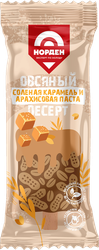 Изображение товара Мороженое НОРДЕН Десерт овсяный с наполнителем соленая карамель и арахисовой пастой 10%, с змж, эскимо, 60г