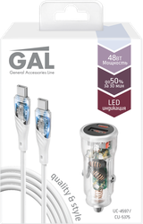Набор автоаксессуаров GAL АЗУ type-C-USB PD 30W+QC3 и кабель type-C-type-C 3A 1м, Арт. UC-4597/CU-5375