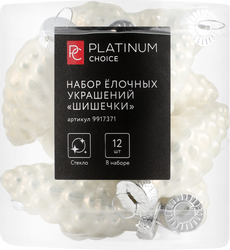 Изображение товара Набор елочных украшений PLATINUM CHOICE Шишечки, стекло, 2,5x6см, жемчужный, 12шт