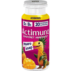 Изображение товара Напиток кисломолочный ACTIMUNO Kids с манго и ананасом 1,5%, 95г
