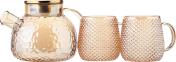 Изображение товара Набор чайный HOPPS 3 предмета: чайник 1л, 2 кружки 380мл, стекло, нержавеющая сталь, Арт. XNY-01