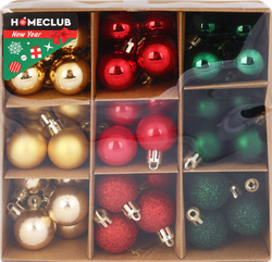 Изображение товара Набор шаров HOMECLUB пластик, 3см, красный/зеленый/золотой