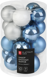 Изображение товара Набор елочных шаров PLATINUM CHOICE стекло, 6см, голубой/жемчужный, 20шт