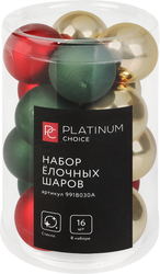 Изображение товара Набор елочных шаров PLATINUM CHOICE стекло, 3,5см, красный/зеленый/золотой, 16шт