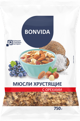 Мюсли хрустящие BONVIDA с орехами, 750г