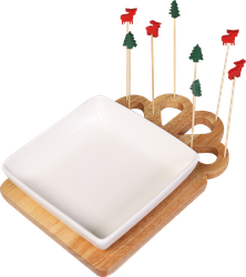 Изображение товара Набор HOMECLUB 2 предмета: тарелка сервировочная + шпажки 8шт, фарфор, дерево, Арт. OSNY-254