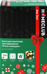 Изображение товара Электрогирлянда HOMECLUB Занавес Роса-мишура, 320microLED, 2х2,2м, 
теплый белый, 8 режимов, IP20