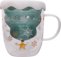 Изображение товара Кружка HOMECLUB Christmas Tree, с крышкой, двойное стекло, 300мл, п/у, Арт. KTDW0166-P-GJ
