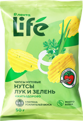 Чипсы нутовые ЛЕНТА LIFE Лук и зелень, 50г