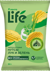 Изображение товара Чипсы нутовые ЛЕНТА LIFE Лук и зелень, 50г