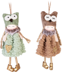 Изображение товара Украшение елочное HOMECLUB Девочка-совушка, текстиль, 15см, в ассортименте