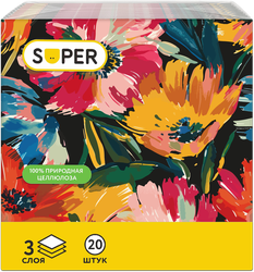 Изображение товара Салфетки бумажные SUPER Декор на черном 3-слоя, 33х33см, 20шт