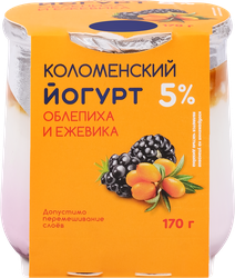 Изображение товара Йогурт КОЛОМЕНСКИЙ Ежевика, облепиха 5%, без змж, 170г