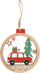 Изображение товара Украшение елочное HOMECLUB Машинка в шаре, дерево, 12см, в ассортименте