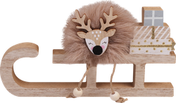 Изображение товара Сувенир новогодний HOMECLUB Олень на санках, дерево, 19см, в ассортименте