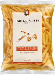 Паста ROMEO ROSSI Penne rigate, из муки твердых сортов пшеницы, 500г