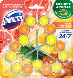 Изображение товара Блок для унитаза ДОМЕСТОС Power 5 трио Свежесть цитруса, 150г