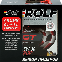 Изображение товара Масло моторное ROLF GT 5W-30 A3/B4 SL/CF, Акция 4л+1л